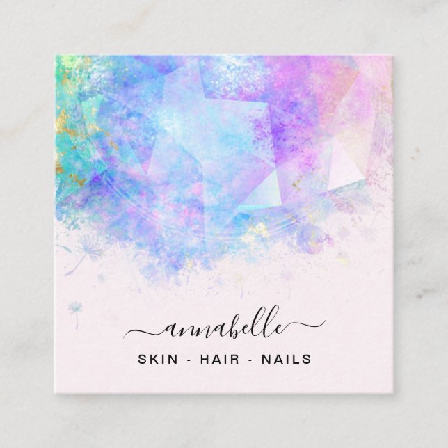 *~* AP26 OPAL Prism Rainbow QR Etheral Dandelion Fyrkantigt Visitkort (Framsida)