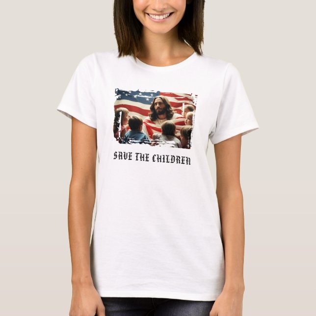 *~* AP27 Flagga Patriotic Christian Children Jesus T Shirt (Framsida)