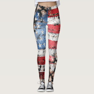 ~* AP27 Grunge USA flagga Leopard Glitter Leggings
