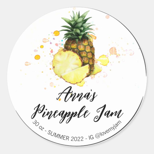 *~* AP30 PINEAPPLE Homemade Jelly Sylt Preserve Runt Klistermärke (Framsida)