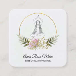 *~* AP32 Guld Rosa Lotus Yoga Woman Energy Fyrkantigt Visitkort