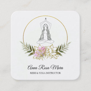 *~* AP32 Guld Rosa Lotus Yoga Woman Energy Fyrkantigt Visitkort
