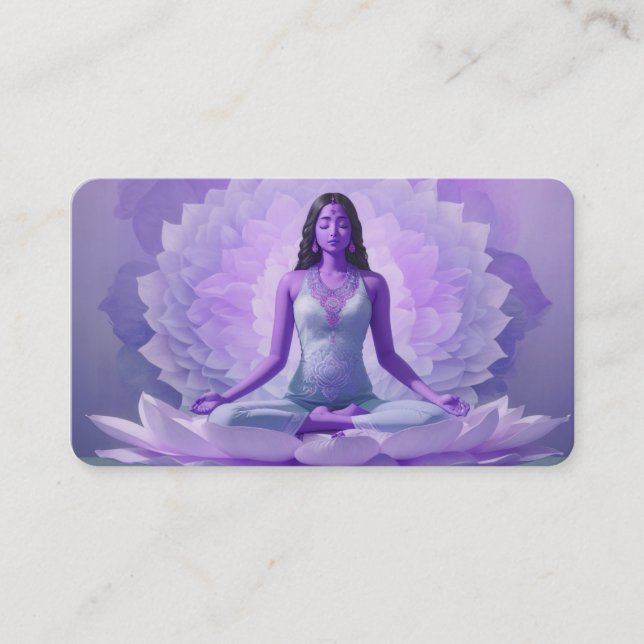 *~* AP32 Lavender Lotus Yoga Woman QR Mandala Visitkort (Framsida)