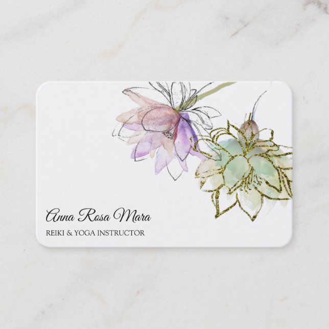 *~* AP32 Rosa Lotus Yoga Flower Logotyp Zen QR Visitkort (Framsida)