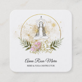 *~* AP32 Rosa Lotus Yoga Woman QR-Logotyp Fyrkantigt Visitkort