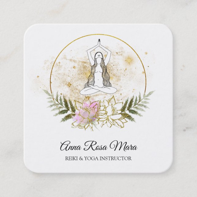 *~* AP32 Rosa Lotus Yoga Woman QR-Logotyp Fyrkantigt Visitkort (Framsida)