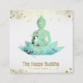 *~* AP33 Buddha QR Botanical Lotus Aqua Fyrkantigt Visitkort