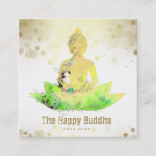 *~* AP33 QR Buddha Lotus Blommigt Botanical Fyrkantigt Visitkort
