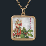 *~* AP40 Berry Vintage Retro Nick Holly PEACE Guldpläterat Halsband<br><div class="desc">(sök AP44 och även AP40 efter liknande artiklar) Mörk Skin Saint Nicholas Bearing Gifts med en guld horn som tillkännager sin närvaro. Jewelry with intention (r) Holly and Red Berries / Berry / och saint Nick Saint Nicholas as as Nostalgic Old Fashioned Retro Antique Victorian Vintage Jultomten och Holly foliage...</div>