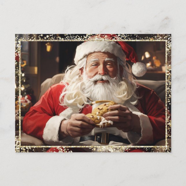 *~* AP44 jultomten Cookies PHOTO Glitter Helg Vykort (Framsida)