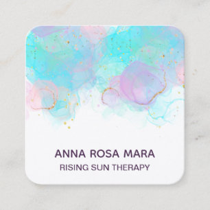 *~* AP46 Pastel QR Guld Glitter Abstrakt Bläck LOG Fyrkantigt Visitkort