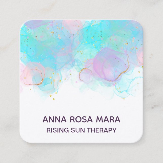 *~* AP46 Pastel QR Guld Glitter Abstrakt Bläck LOG Fyrkantigt Visitkort (Framsida)