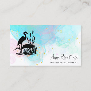 *~* AP46 QR Etheral Beach Marsh Elegant Herons Visitkort
