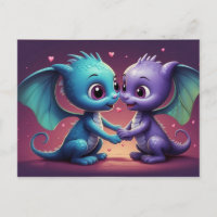 *~* AP48 Foto Inbjudan Drak Dino Hjärta Postkort