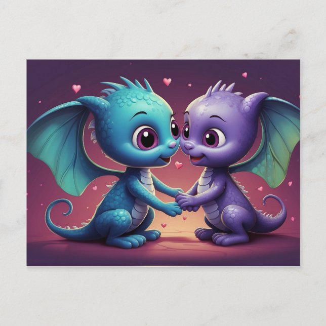 *~* AP48 Foto Inbjudan Drak Dino Hjärta Postkort (Framsida)