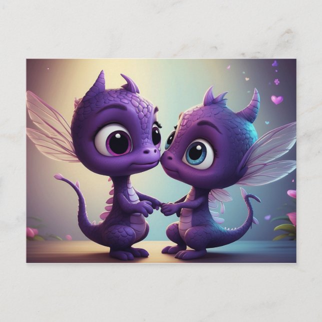 *~* AP48 Foto Inbjudan Drak Dino Tecknad Brevkort (Framsida)