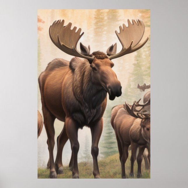 *~* AP49 Herd MOOSE Stream Forest Nature Poster (Framsidan)