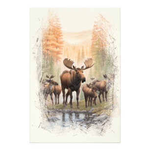 *~* AP49 MOOSE HERD Forest STREAM Artsy Fototryck
