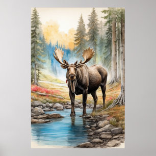 *~* AP49 MOOSE Sten Stream Forest Nature Poster