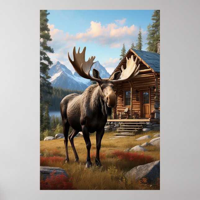 *~* AP49 MOOSE Stream Nature Cabin Forest Poster (Framsidan)