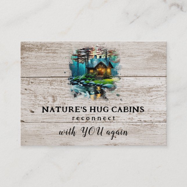 *~* AP49 Rustic Cabin QR Snowy Wood Planks Visitkort (Framsida)