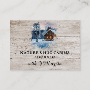 *~* AP49 Rustic Cabin QR Wood Planks Winter Visitkort
