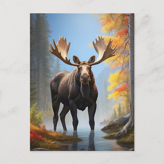 *~* AP49 Strong MOOSE Stream Nature Forest Vykort (Framsida)