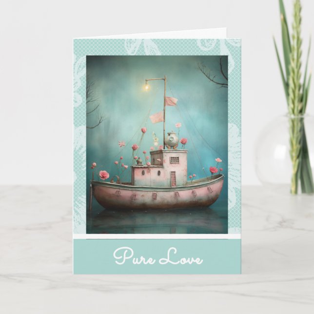 *~* AP51 19 Kärlek Boat Hearts Romantic Valentine Helgkort (Framsida)