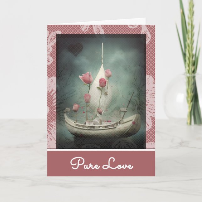 *~* AP51 22 Romantic Canoe Boat Hearts Valentine Helgkort (Framsida)