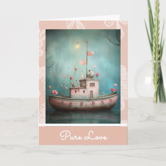 *~* AP51 Kärlek Boat 19 Hearts Romantic Valentine Helgkort (Framsida)