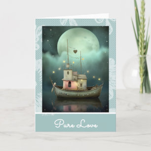 *~* AP51 Romantic House Boat Hearts Valentine 35 Helgkort