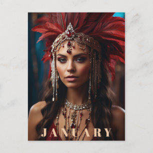 *~* AP53 Boho JANUARY Headdress GARNET Vykort