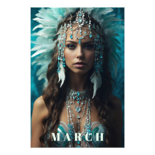 *~* Ap53 Boho MARCH AQUAMARINE Headdress Fototryck