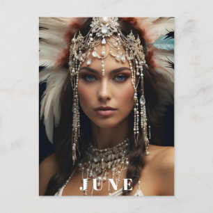 *~ AP53 JUNI Boho FÖDELSEDAGS PÄRLOR Kvinna Vykort