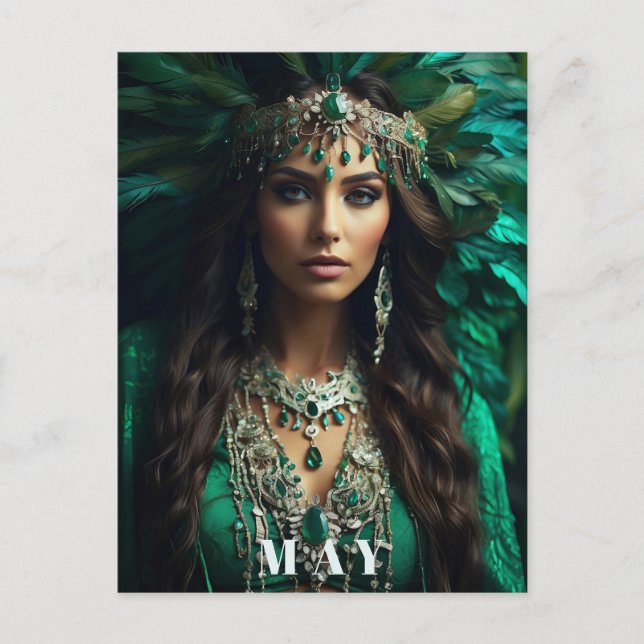 *~ AP53 MAJ Gudinnan Födelsedag Emerald Boho Vykort (Framsida)