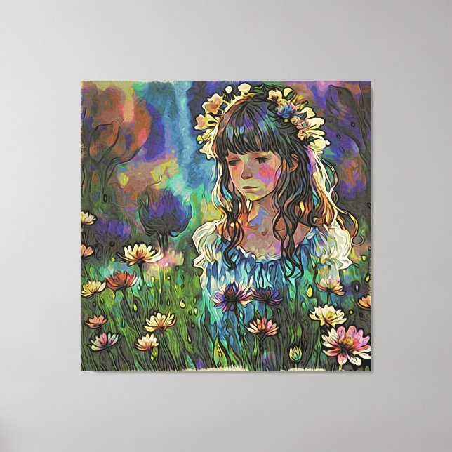 *~ AP56 Vild Flower Fält Girl Art Painting Canvastryck (Framsida)