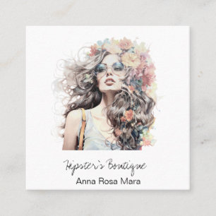 *~* AP57 Boho QR Flowers Hair Blone Hippie Girl Fyrkantigt Visitkort