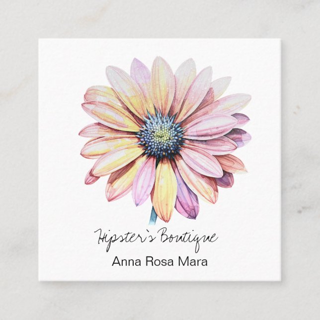 *~* AP57 Boho QR Fold Retro 60:s Flower-DAISY Fyrkantigt Visitkort (Framsida)