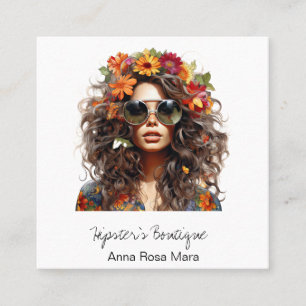 *~* AP57 Orange Boho QR Blommigt Vild Hippie Girl Fyrkantigt Visitkort