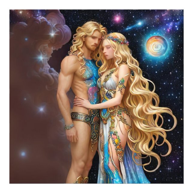 *~* AP58 Cosmic Couple Fantasy Romantic Galaxy Fototryck (Framsidan)