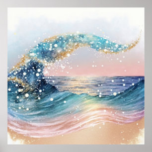 *~* AP60 Sea Sparkly Sand Beach Coastal Ocean Wave Poster