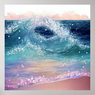 *~* AP60 Wave Sand Beach Glitter i kustsjön Poster