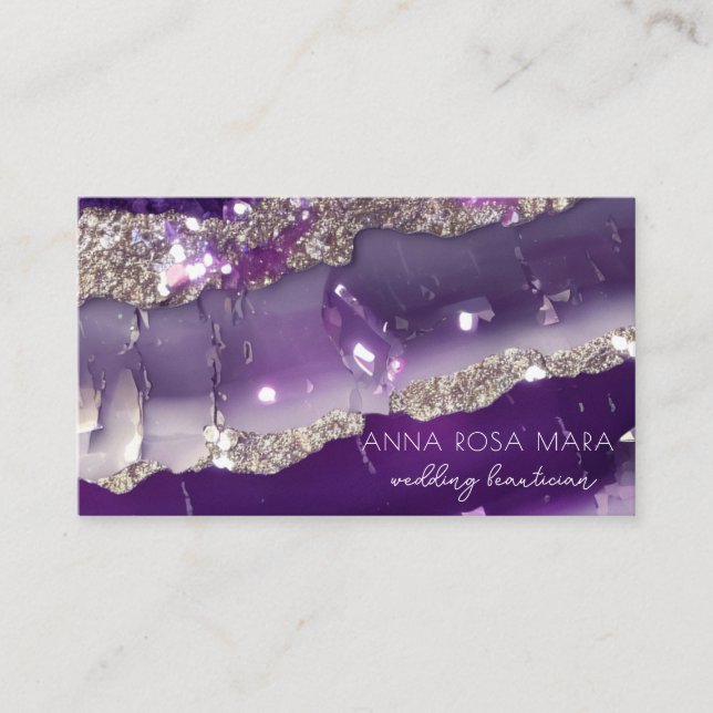 *~* AP66 Glam QR Agate Lila Silver Glitter Luxe Visitkort (Framsida)