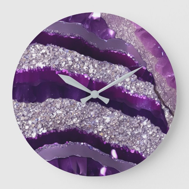 *~* AP66 Glam QR Lavende Lila Silver Glitter Stor Klocka (Framsida)