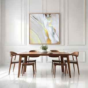 *~ AP66 Marble Stone Abstrakt White Gold Foil Canvastryck