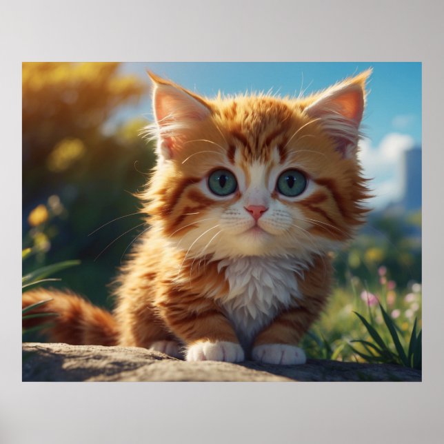 *~* AP68 5:4 Fluffy ORANGE Kattdjur Kattunge Kitte Poster (Framsidan)