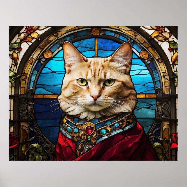 *~* AP68 5:4 Katt Feline Akvarell Glasmosaik Poster (Framsidan)