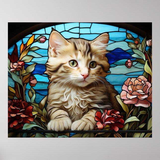 *~* AP68 5:4 Katt Kattdjur Kitty Kattunge Glasmosa Poster (Framsidan)