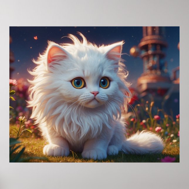 *~* AP68 Kattunge 5:4 Kitten White Long Hair Poster (Framsidan)