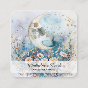 *~* AP70 Etheral Full Moon Flowers QR-Blommigt Fyrkantigt Visitkort